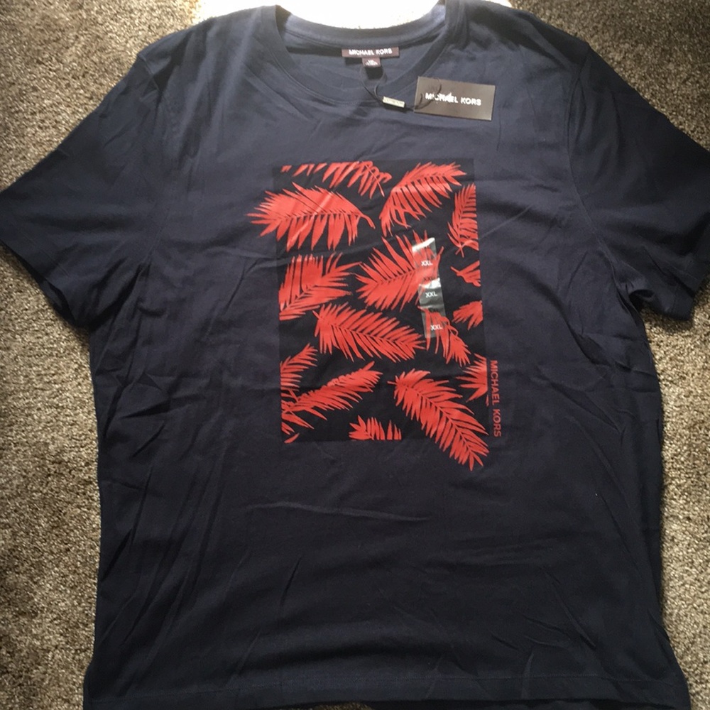 NWT Michael Kors Navy blue with red palms. Short sleeve T-shirt. Size XXL.